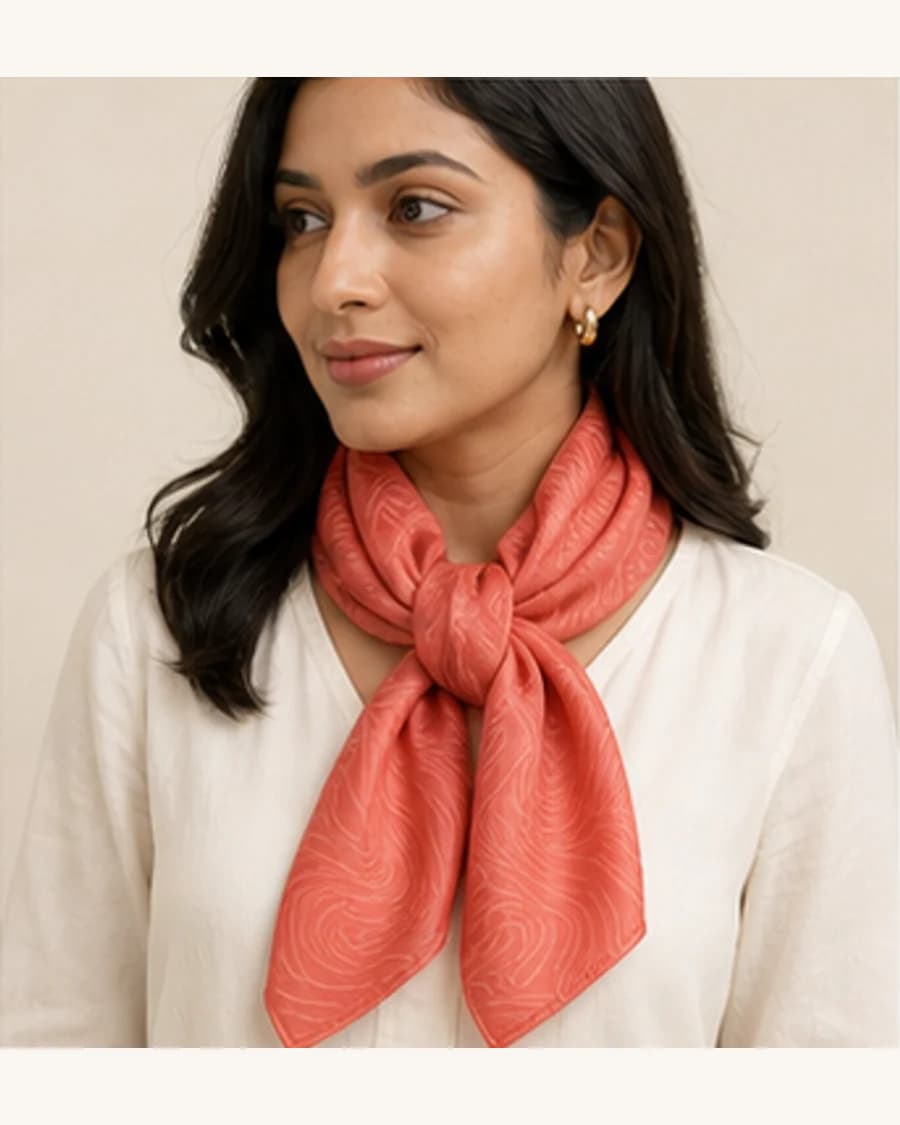 Terrain Silk Touch Scarf: front styling view on an adult Indian model