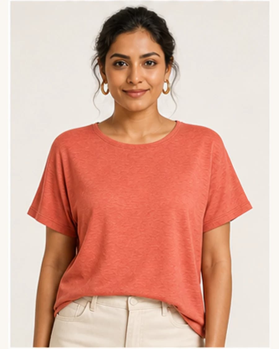Terrain Textured Crew Top: front styling view on an adult Indian model