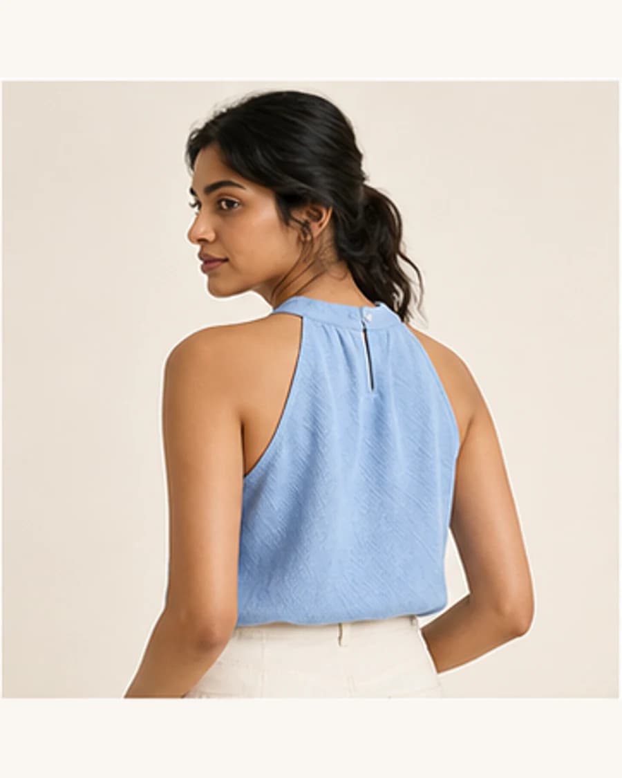 Terrain Textured Halter Top: three-quarter styling view