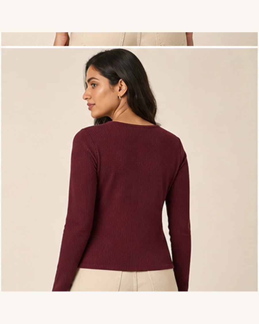 Terrain Textured Wrap Blouse: three-quarter styling view
