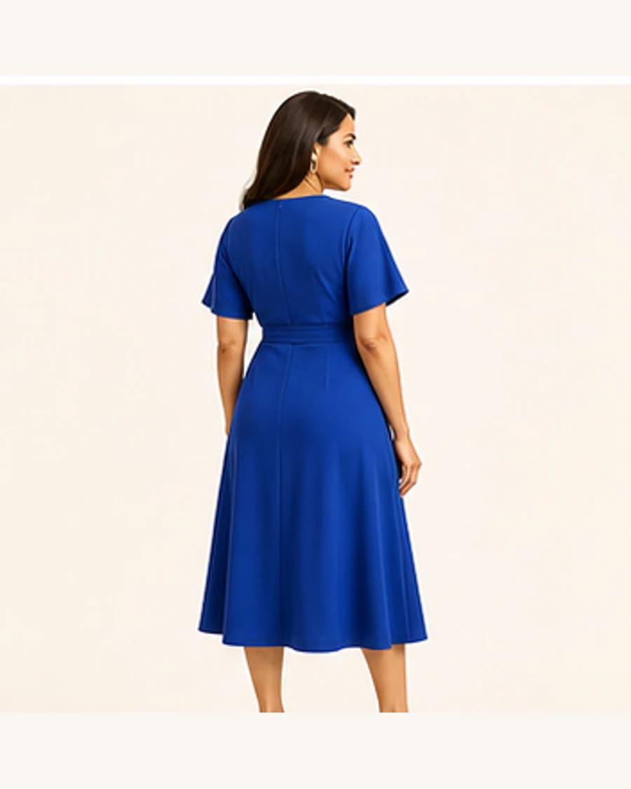 Wrap Midi Dress: three-quarter styling view