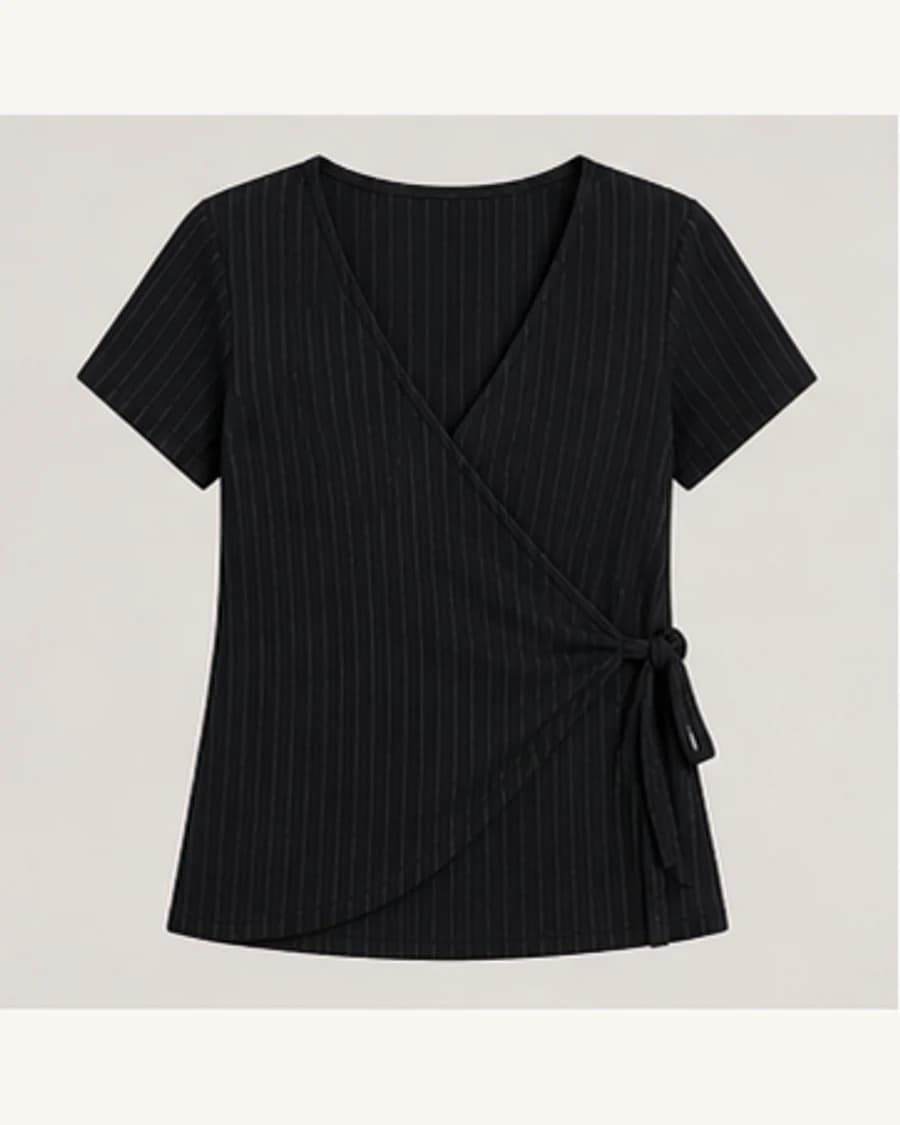 Harbour Stripe Wrap Blouse: product-only view
