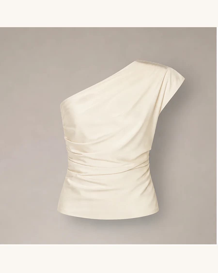 Ivory Halo One Shoulder Top: product-only view