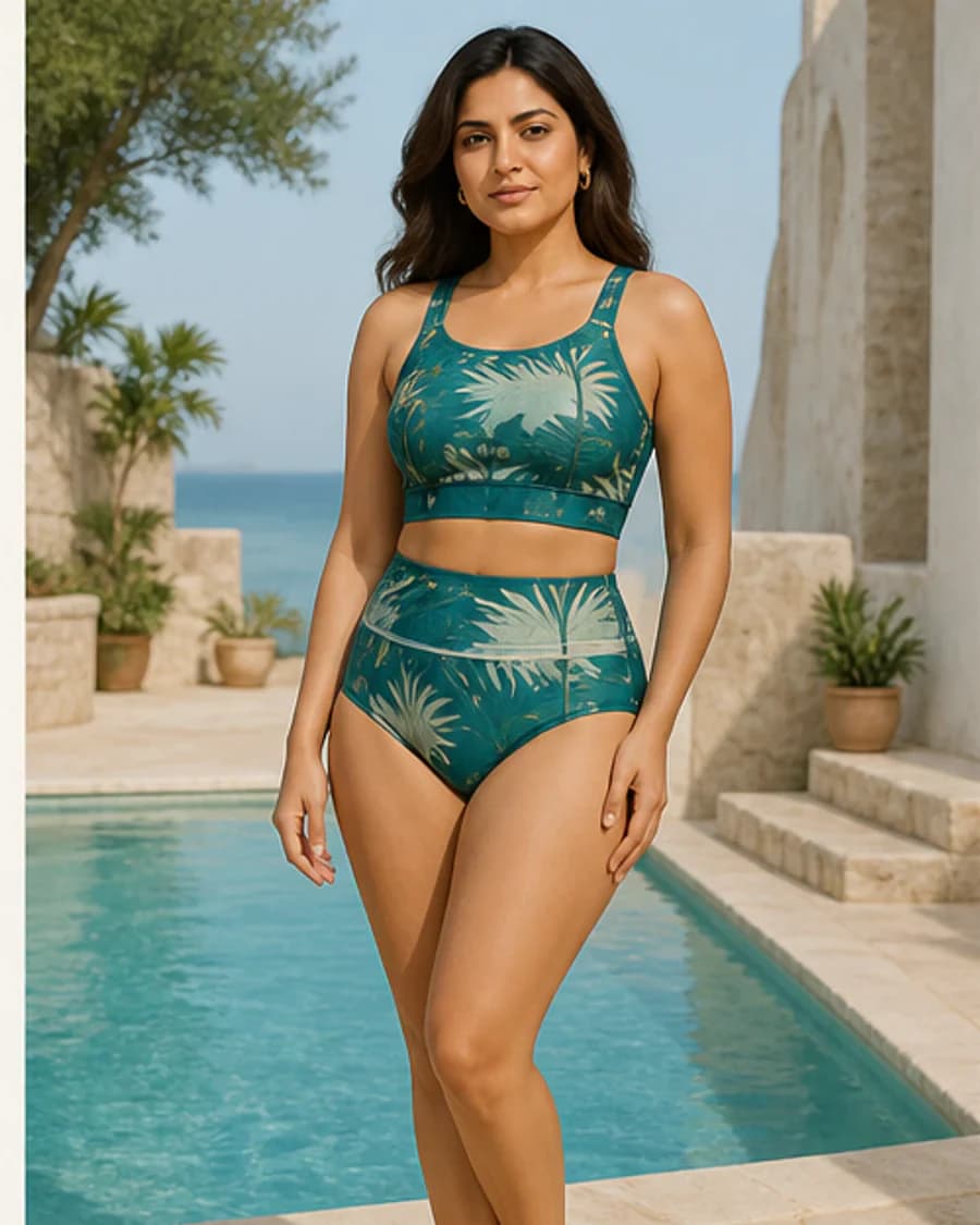 Palm Print Bikini Set: product-only view